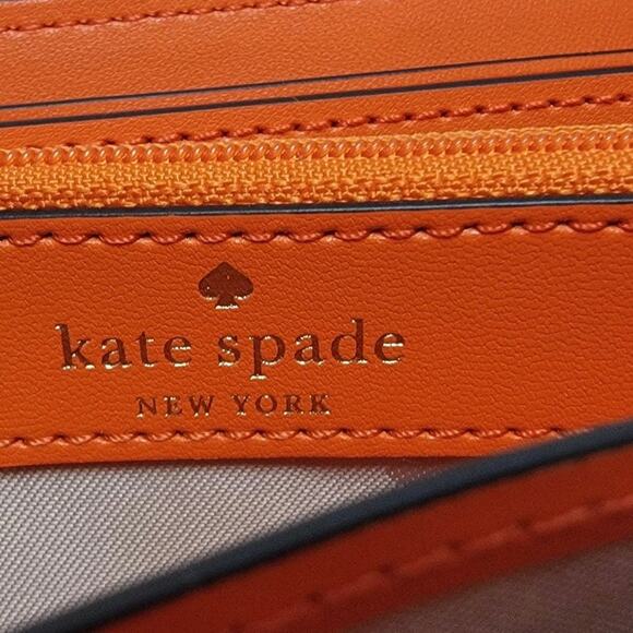 Kate Spade Leila Large Continental Wallet Zipper Closure Orange Pebbled Leather - Picture 9 of 10